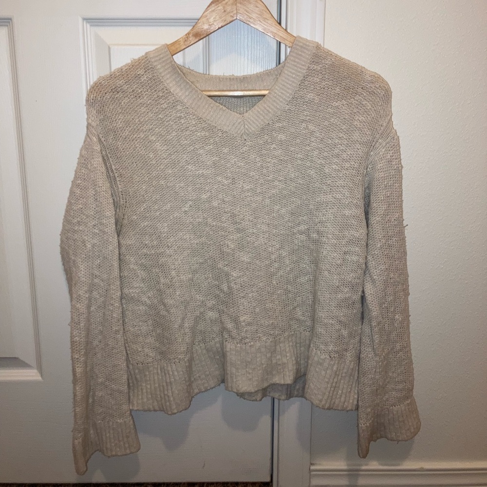 everlane sand cotton linen v neck sweater - size medium